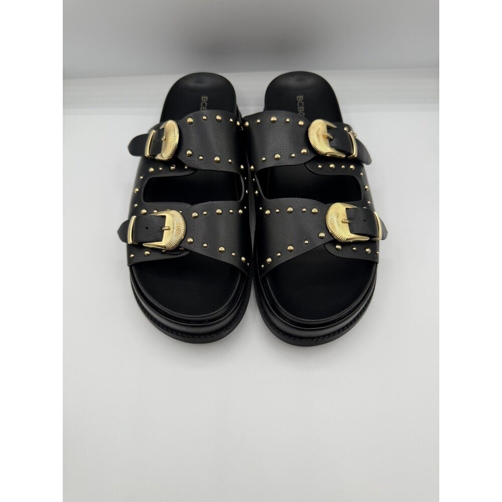BCBGeneration Barah Black Studded Double Buckle Slide Sandals Women's Size 9.5